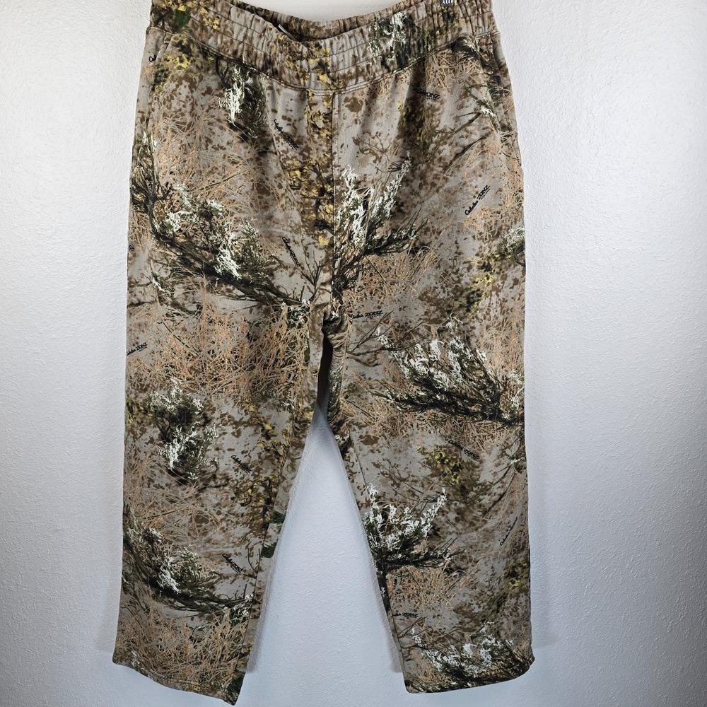 Cabela's Zonz Hunting Pants Mens 2XL Brown Green Camo Print Fleece Lined Pull On